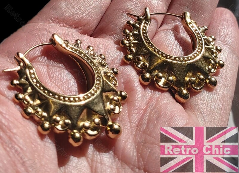 3.5cm CREOLE HOOPS vintage style victorian HOOP EARRINGS gypsy creoles GOLD TONE
