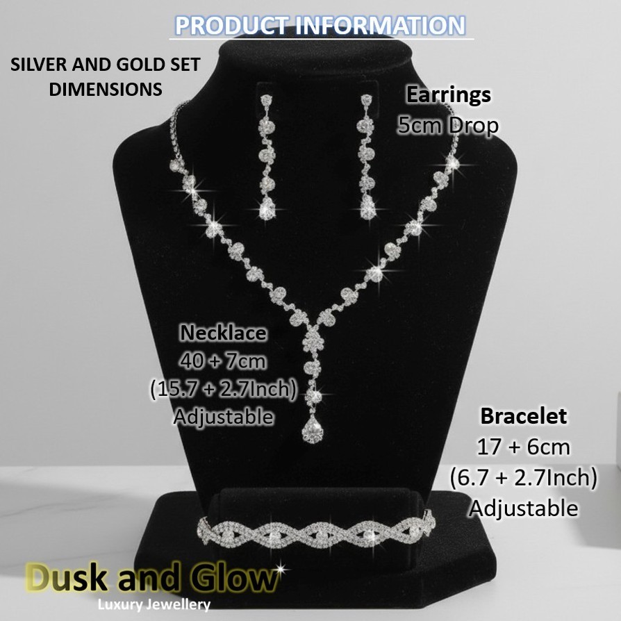 Women Silver Gold Jewellery Set Necklace Drop Earrings Ladies Wedding Gift UK