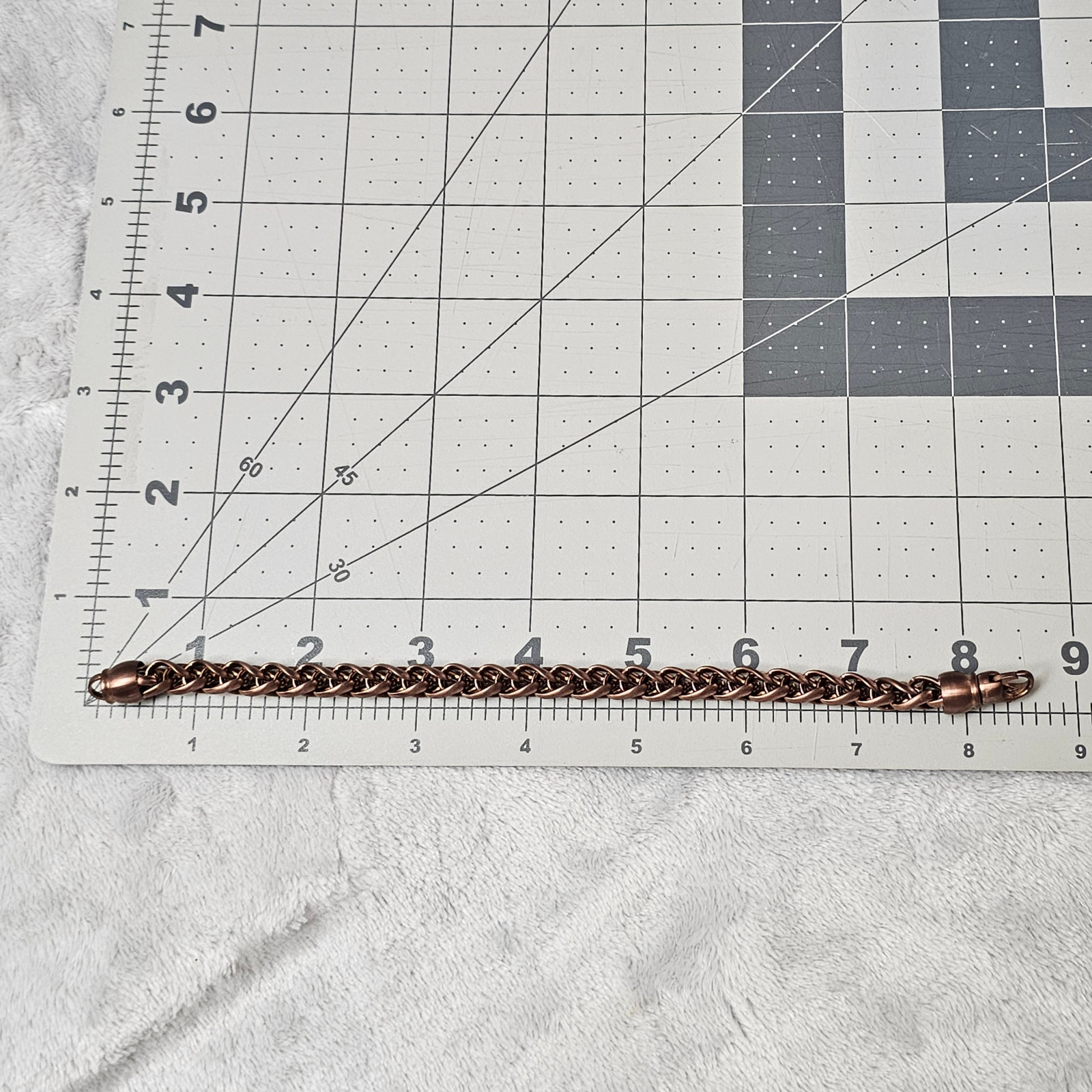 Copper Tone Wheat Foxtail Spiga Chain Bracelet Barrel End Caps Unisex 8.5 In