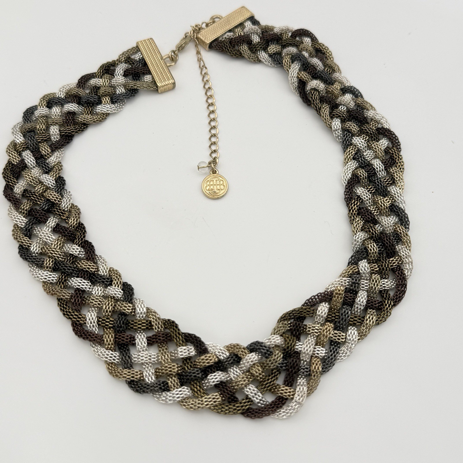 Dana Buchman Braided Mesh Chain Statement Necklace Gold Silver Black Tone