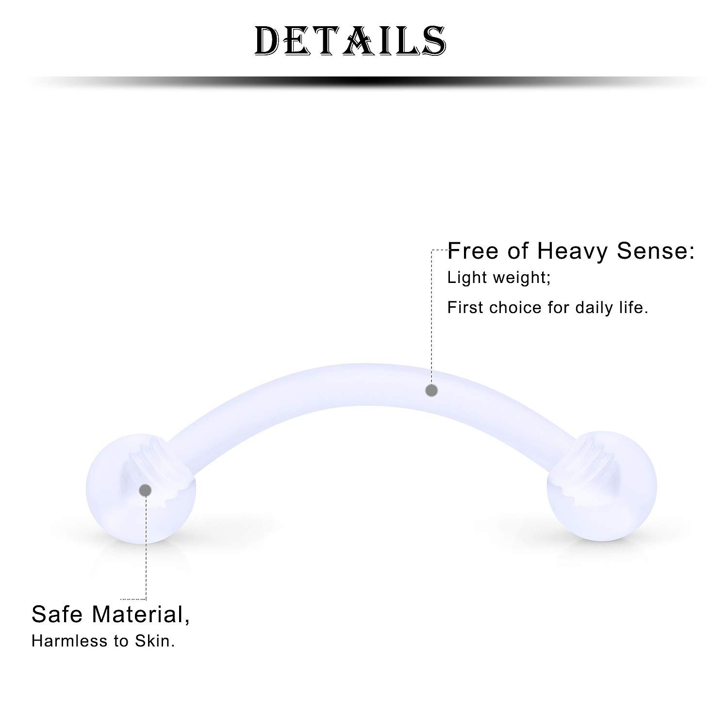 16G Clear Plastic Curved Barbells Eyebrow Ring Snake Eyes Tongue Rings Acryli…