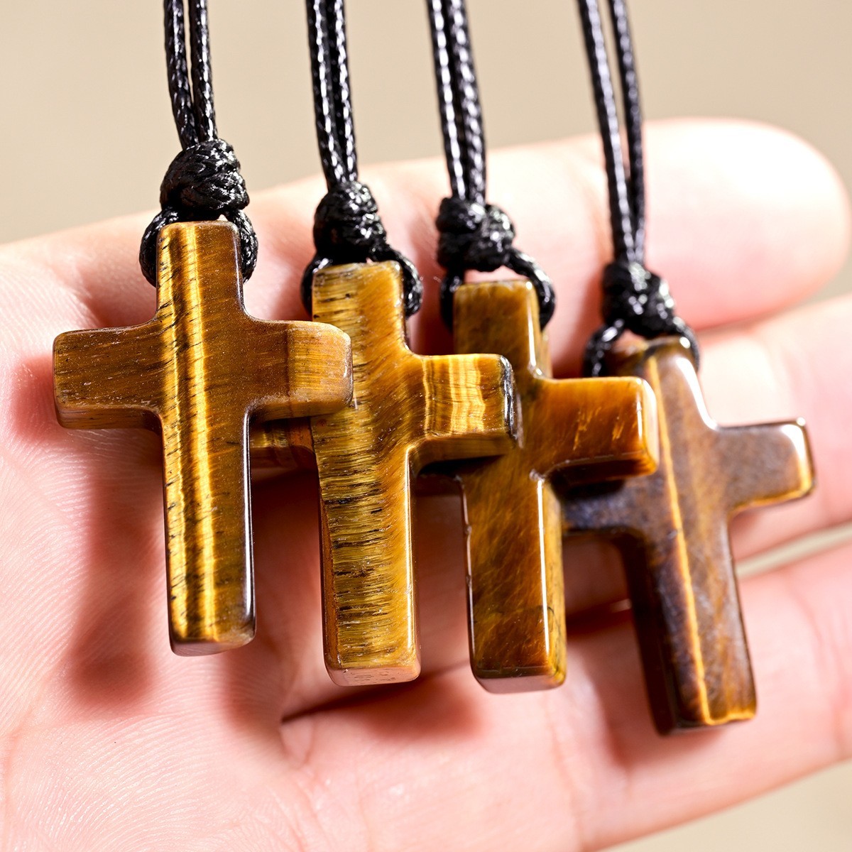 Brown Premium Tiger Eye Cross Pendant Religious Prayer Healing Unisex Necklace