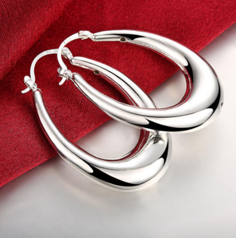 Women’s 925 Sterling Silver Elegant 47mm Large Oval Hoop Pierced Earrings