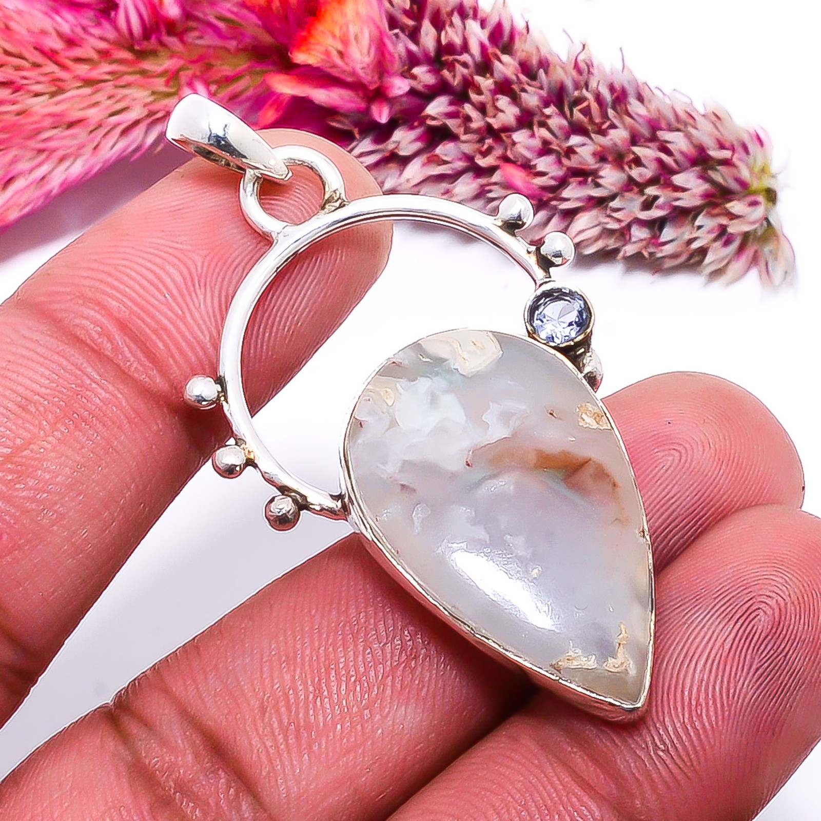 Aqua Chrysoprase & Iolite Handmade 925 Sterling Silver Pendant 1.79″ P29