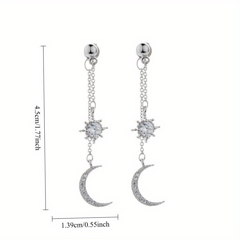 Women’s Long Earrings Fashion Zircon Tassel Star Moon Pendant Ear Studs Alloy