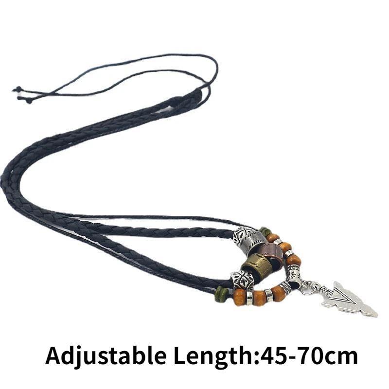 Layered Leather & Beaded Necklace – Vintage Tribal Arrow Pendant for Men
