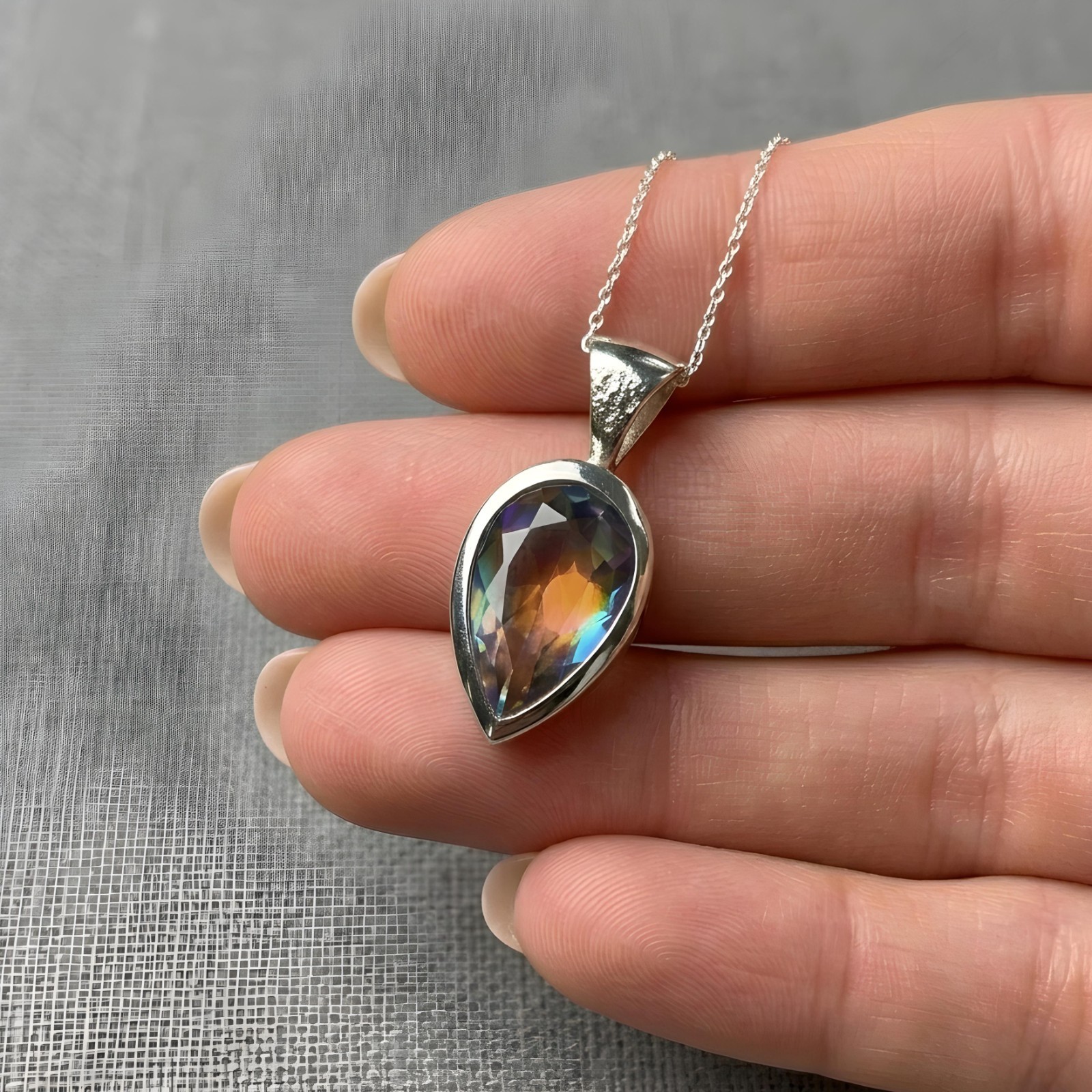 Madagascar Rainbow Moonstone Pendant Handmade 925 Silver Blue Fire Pendant