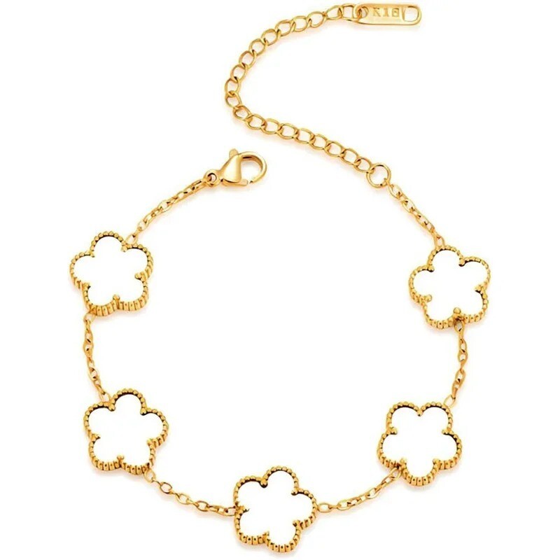 14K Gold Plated Five-leaf Clover Link Bracelets White BlackBlue Gold Red Green