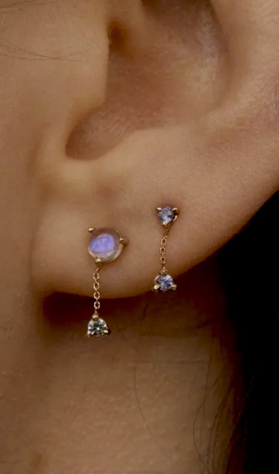 without packaging WWAKE Sapphire Earrings 14k Yellow Gold Two Step Chain G2U