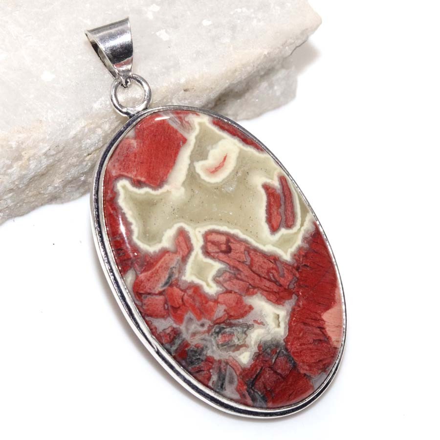Red Jasper 925 Silver Plated Pendant 2.2″ Unique Jewelry Most Beautiful GW