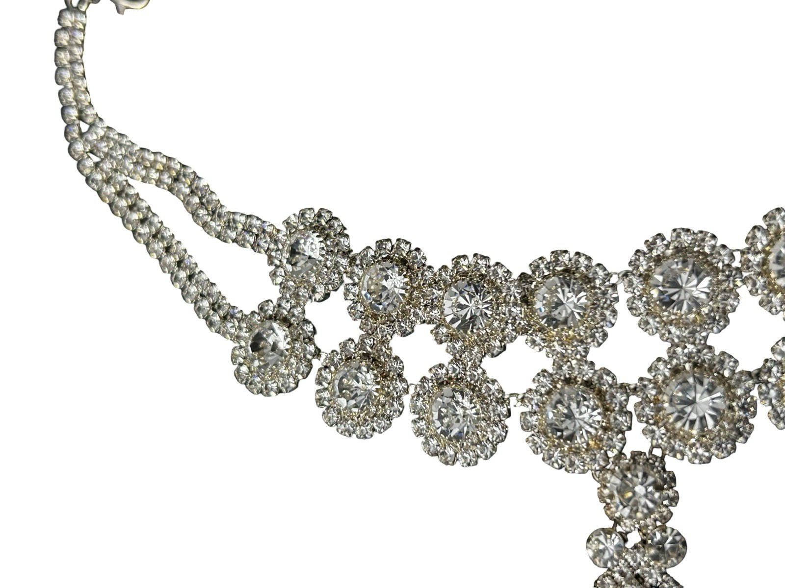 Double Circle Rhinestone Crystal Choker Statement Necklace Teardrop Pendant