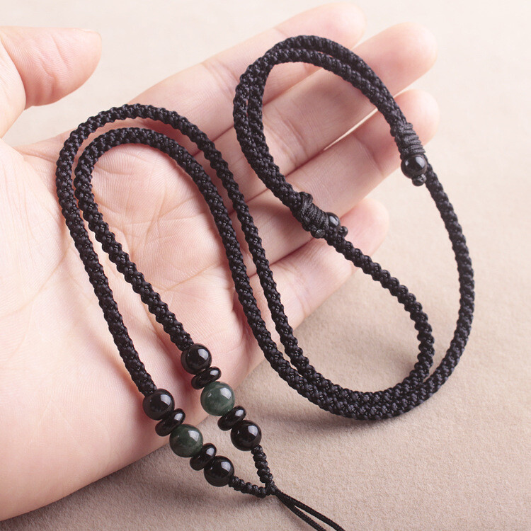 Handmade Jade Cord String Necklace for Pendant with Round Burma Jade Beads