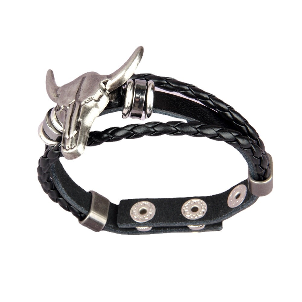 Men Punk Rocker Biker Bracelet Gothic Rock Heavy Leather Wristband Hiphop Cuff