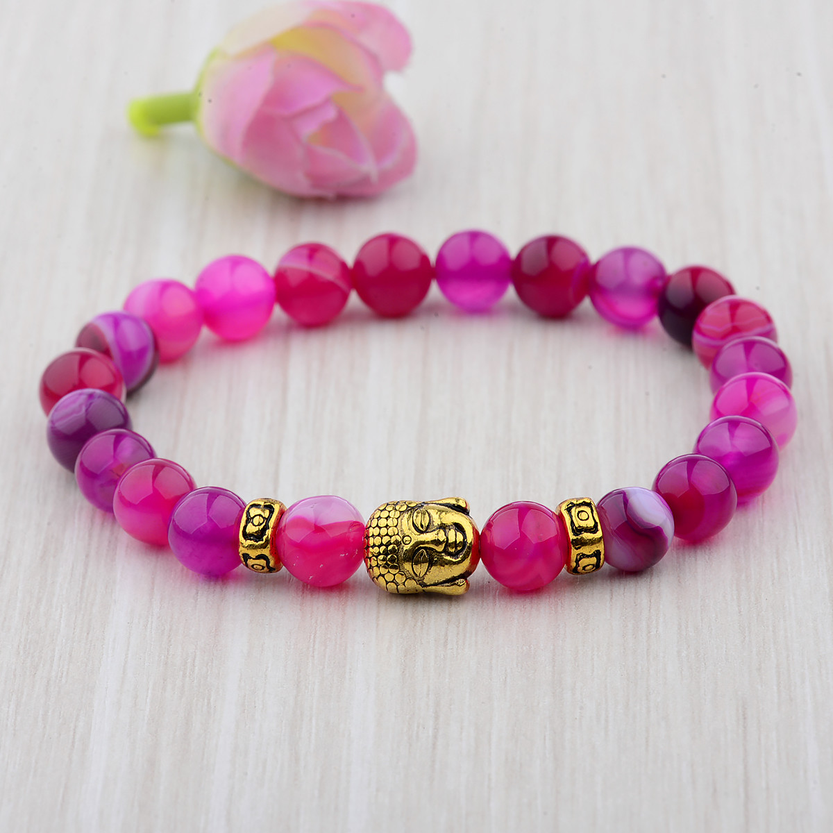 Natural Stone Tiger Eye Beads Buddha Head Women Men’s Yoga Energy Bracelets Gift