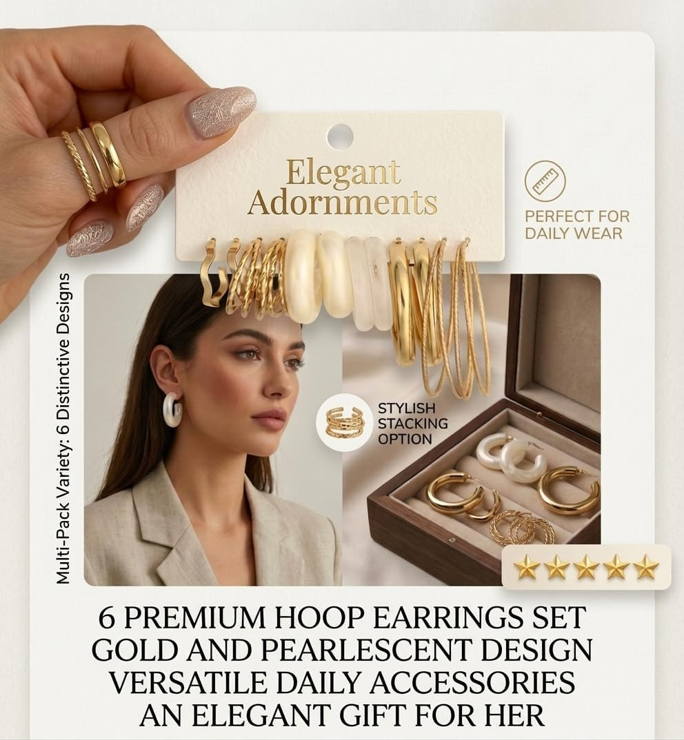 42 Pairs Gold Hoop Earrings Set for Women, Fashion Chunky Pearl Earrings Multipa