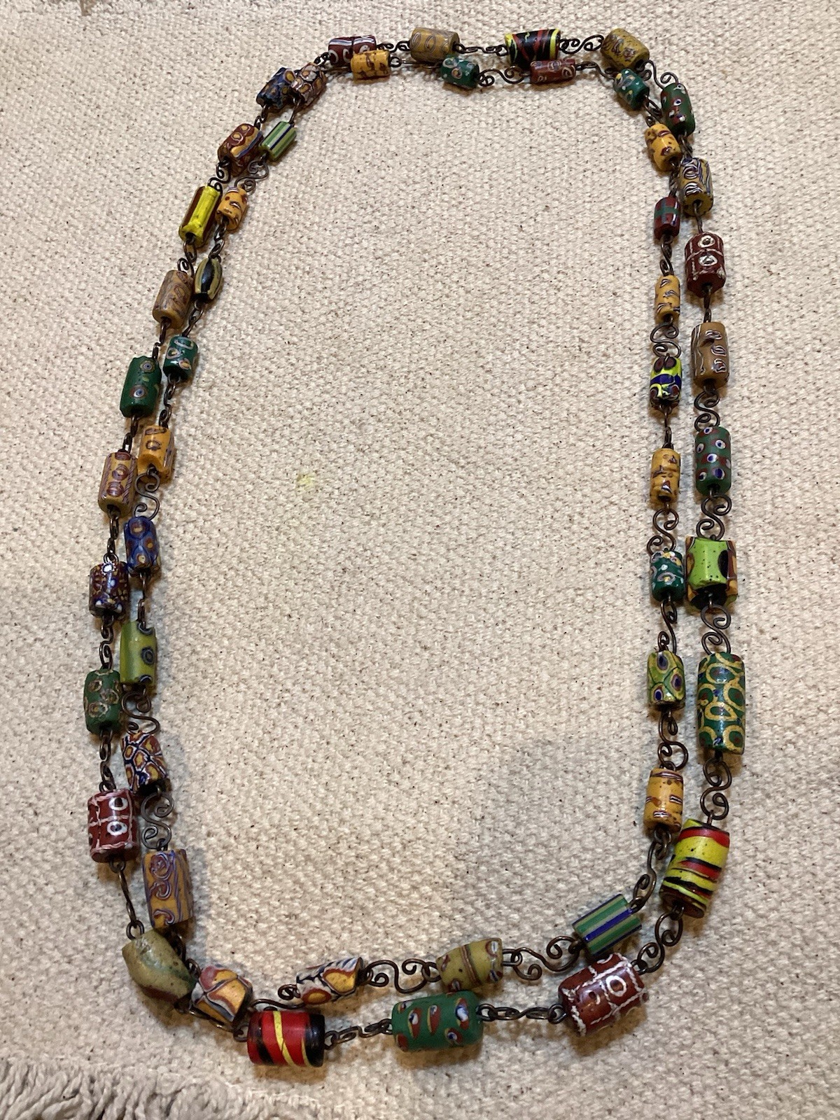 Vintage 70’s Venetian Glass Trade Beads Millefiori Style Fretwork Links Necklace