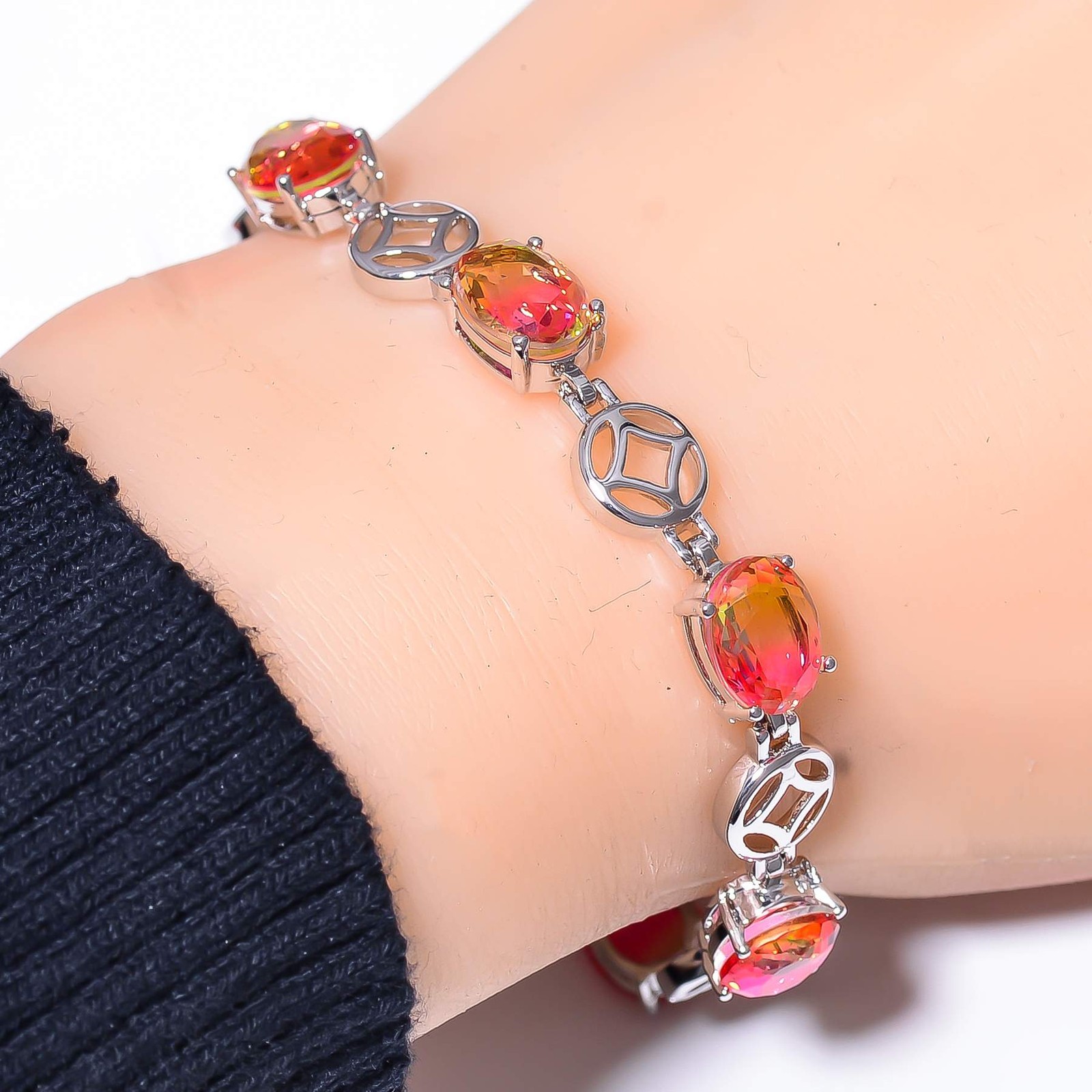 Bi-Colour Tourmaline 925 Sterling Silver Tennis Bracelet 7.99″ B65, Gift for her