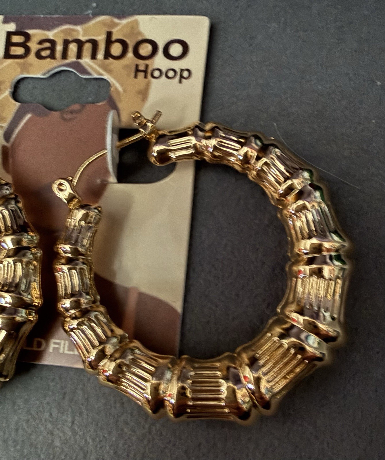 Bamboo Hoop Earrings 14K Gold Filled, 1.5 Inches , Latch Back, Light Weight