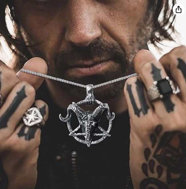New Large Satanic Goat Head Pentagram Pendant Necklace Baphomet Devil Lucifer