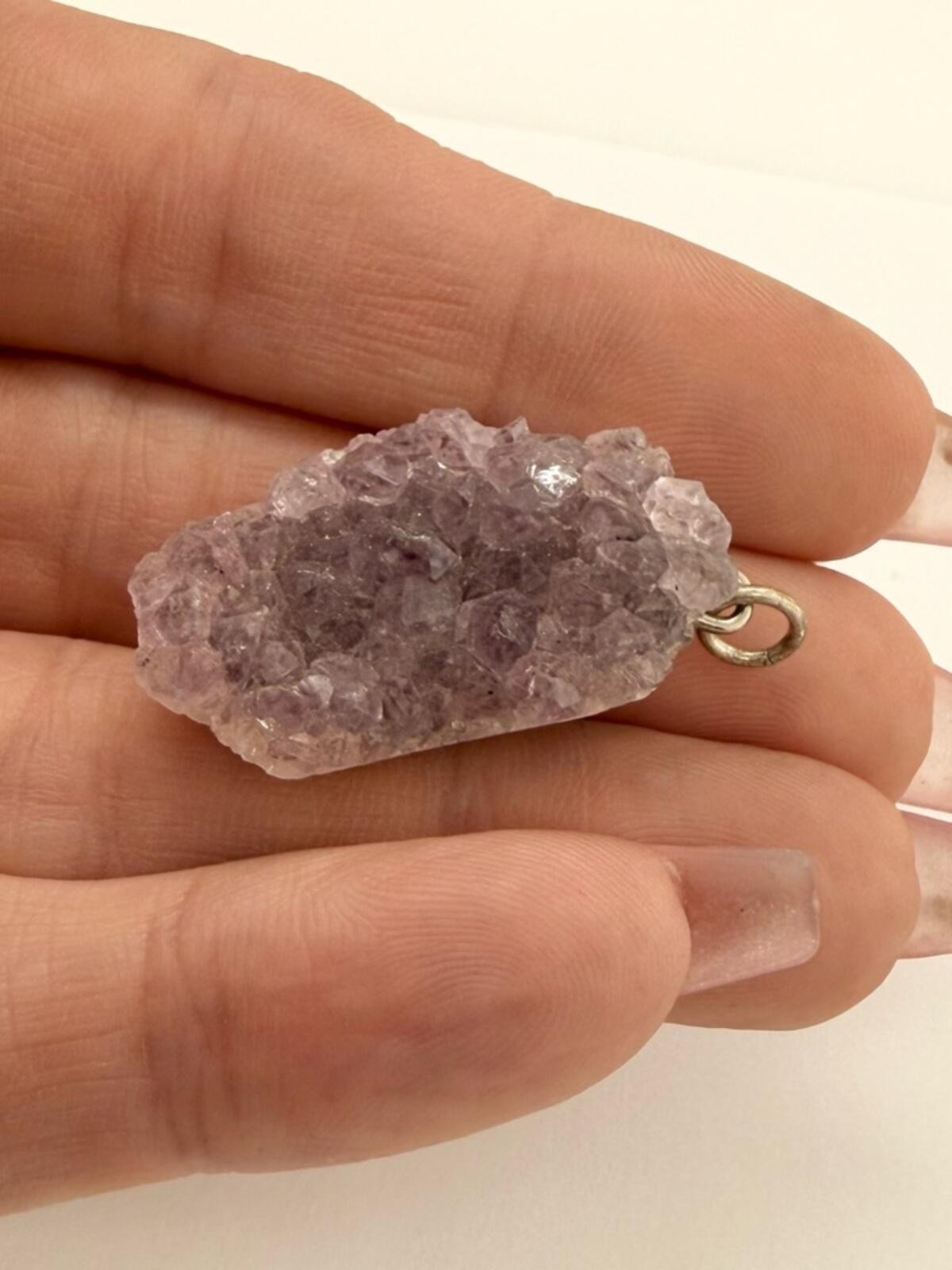 Amethyst Crystal Geode Pendant Lavender Purple Rough Natural Gemstone Amulet