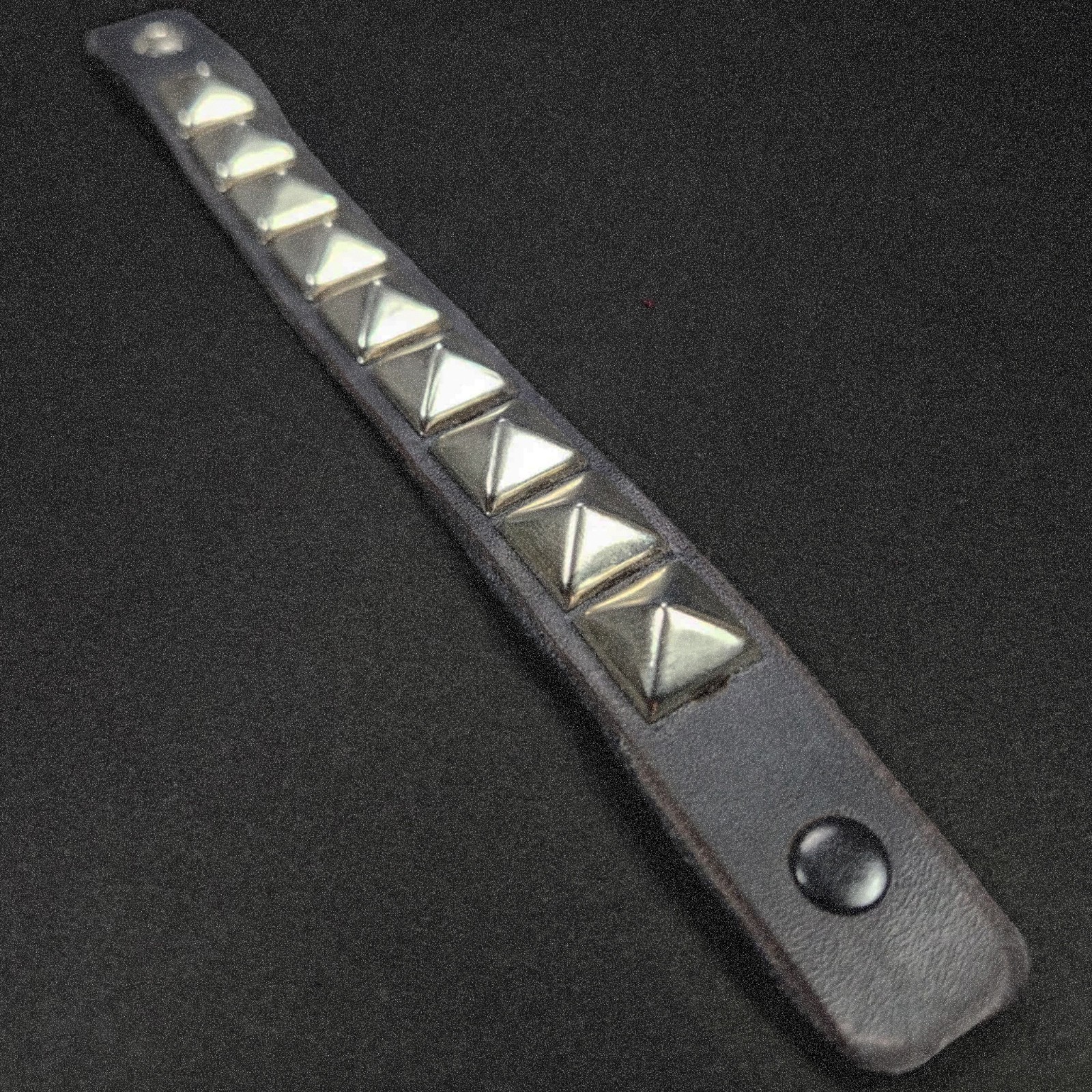 Leather Cuff Bracelet Studded With Single Row Pyramid Studs – Black