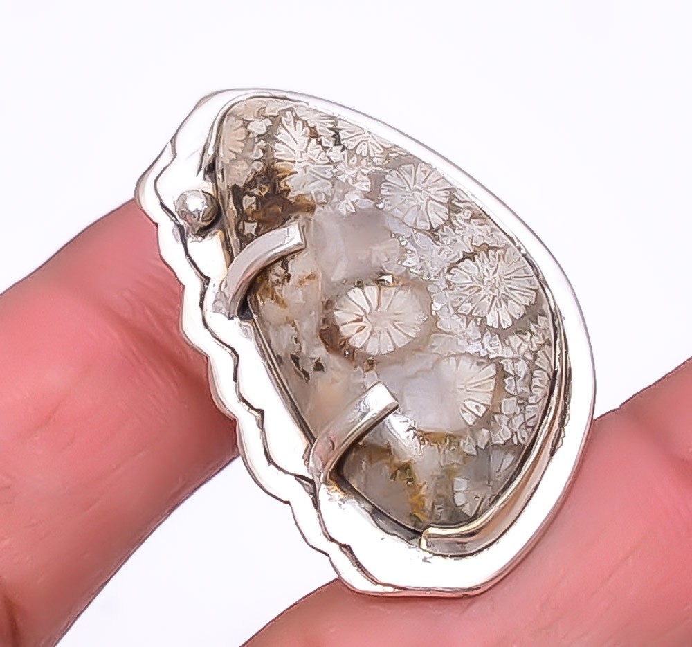 Fossil Coral – Australia Gemstone 925 Silver Plated Israeli Pendant 1.56″ A322