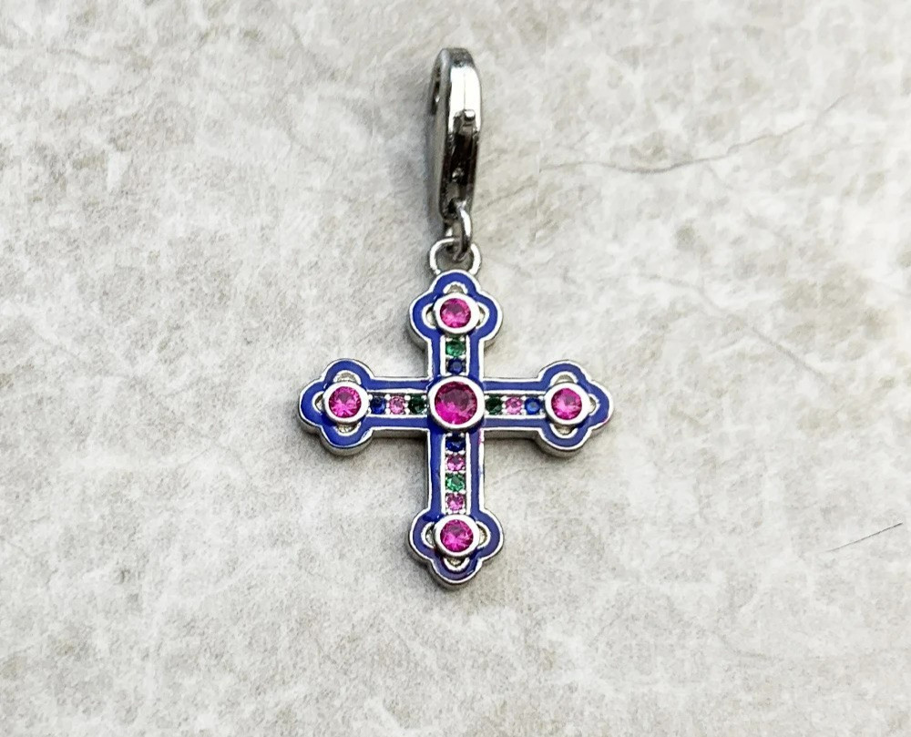 Pink Exquisite Cross Pendant Charm 925 Sterling Silver Lobster Lock