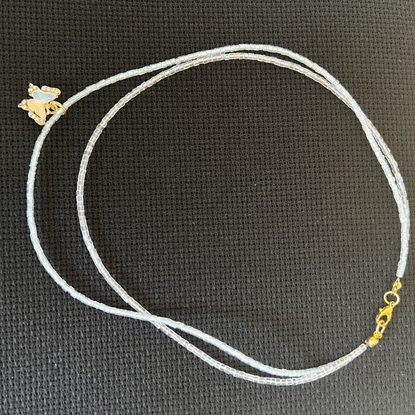 Handmade clear cube bead layered necklace choker gold tone rhinestone butterfly