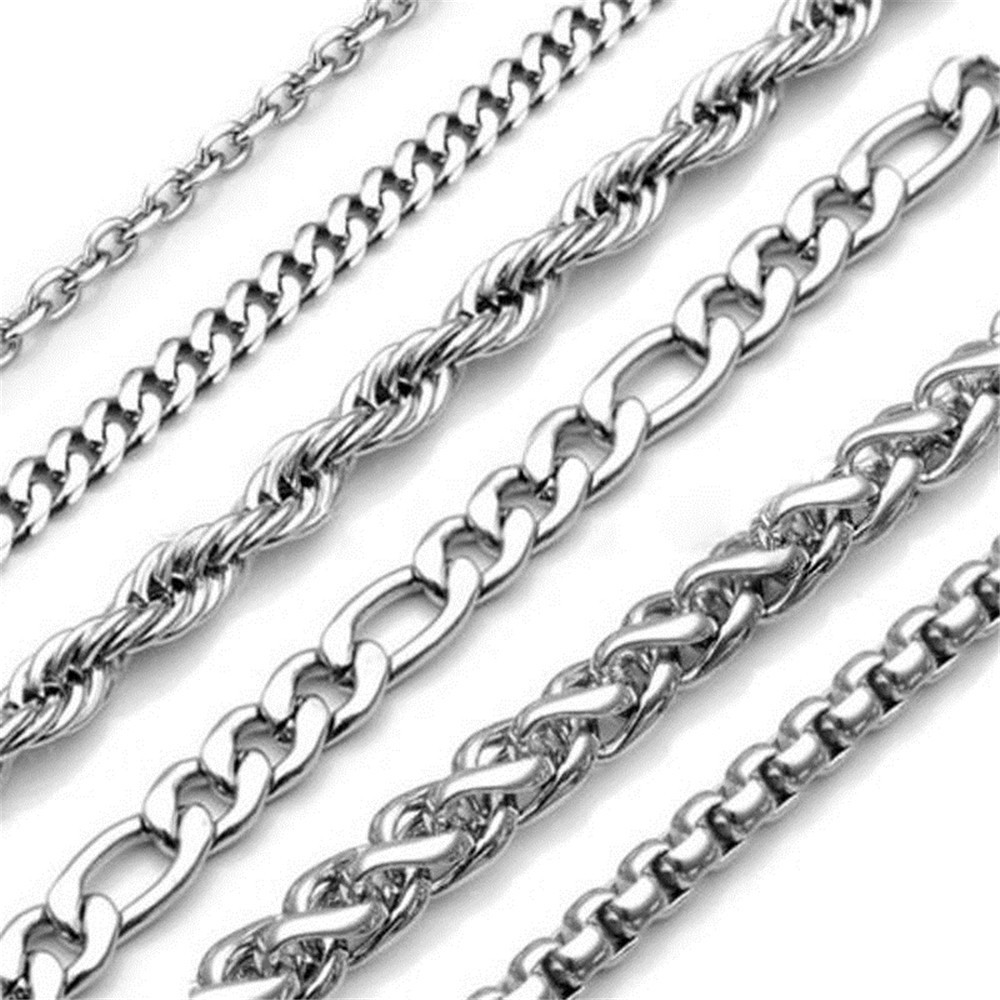 18″ – 30″ Stainless Steel Necklace Figaro Snake Hexagon Curb Cuban Link Chain