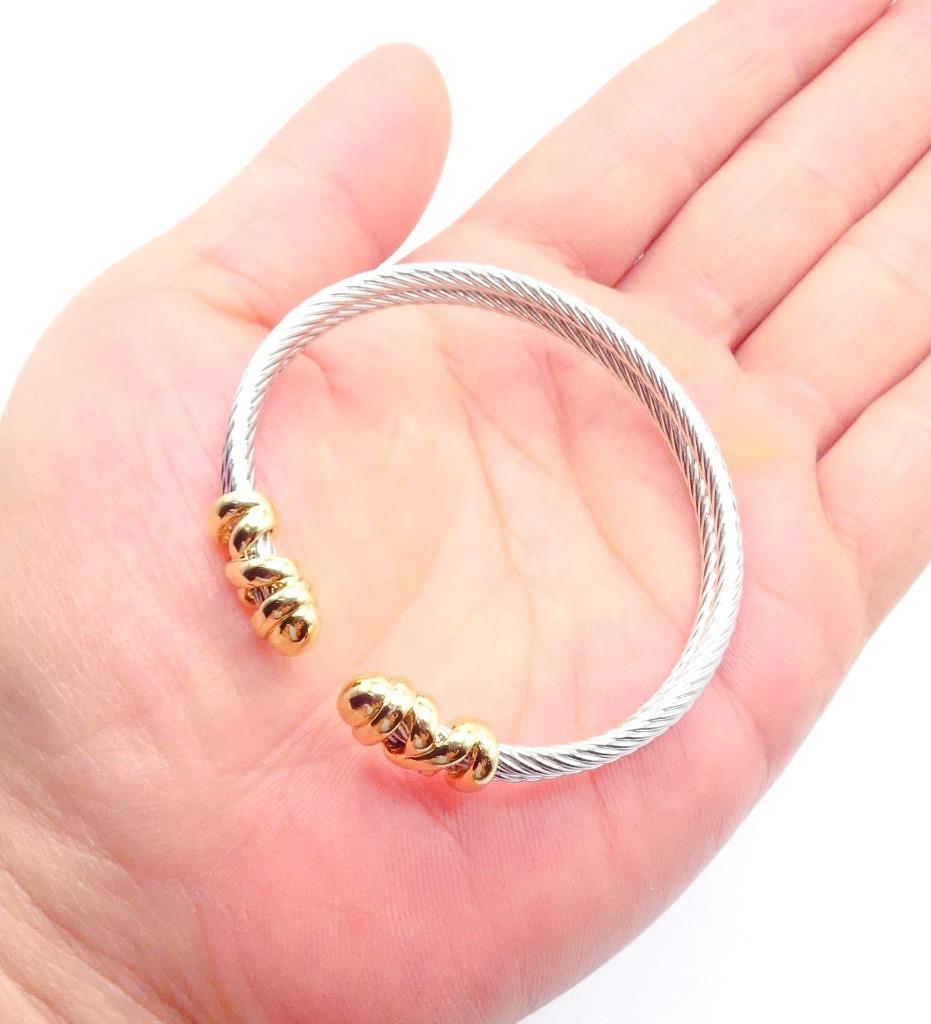 LUXURIOUS 18kt Gold Plated Crisscross X End Tips Double Cable Cuff Bracelet