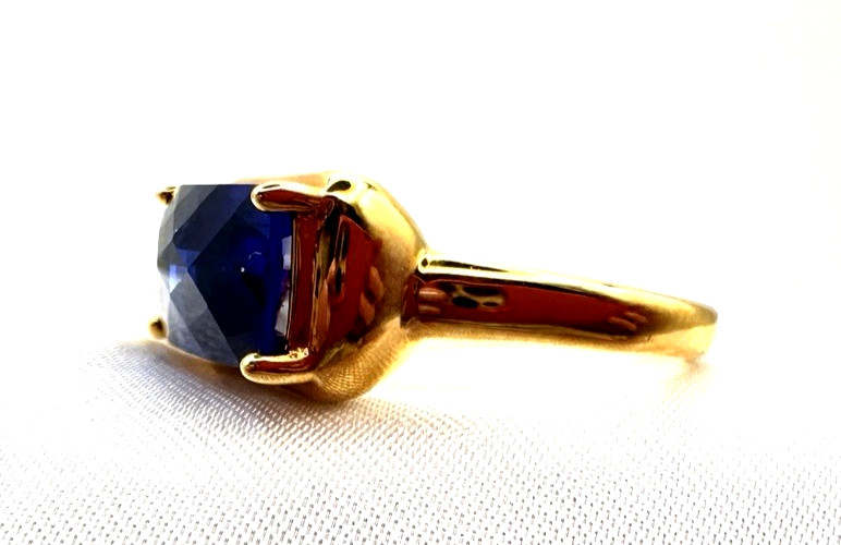 Technibond Blue Faceted CZ Ring Size 8 18K Gold Plated over Sterling Silver