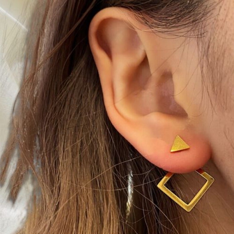 18k Gold Geometric Stud Transformer Earrings Convertible Lightweight Gold NWT