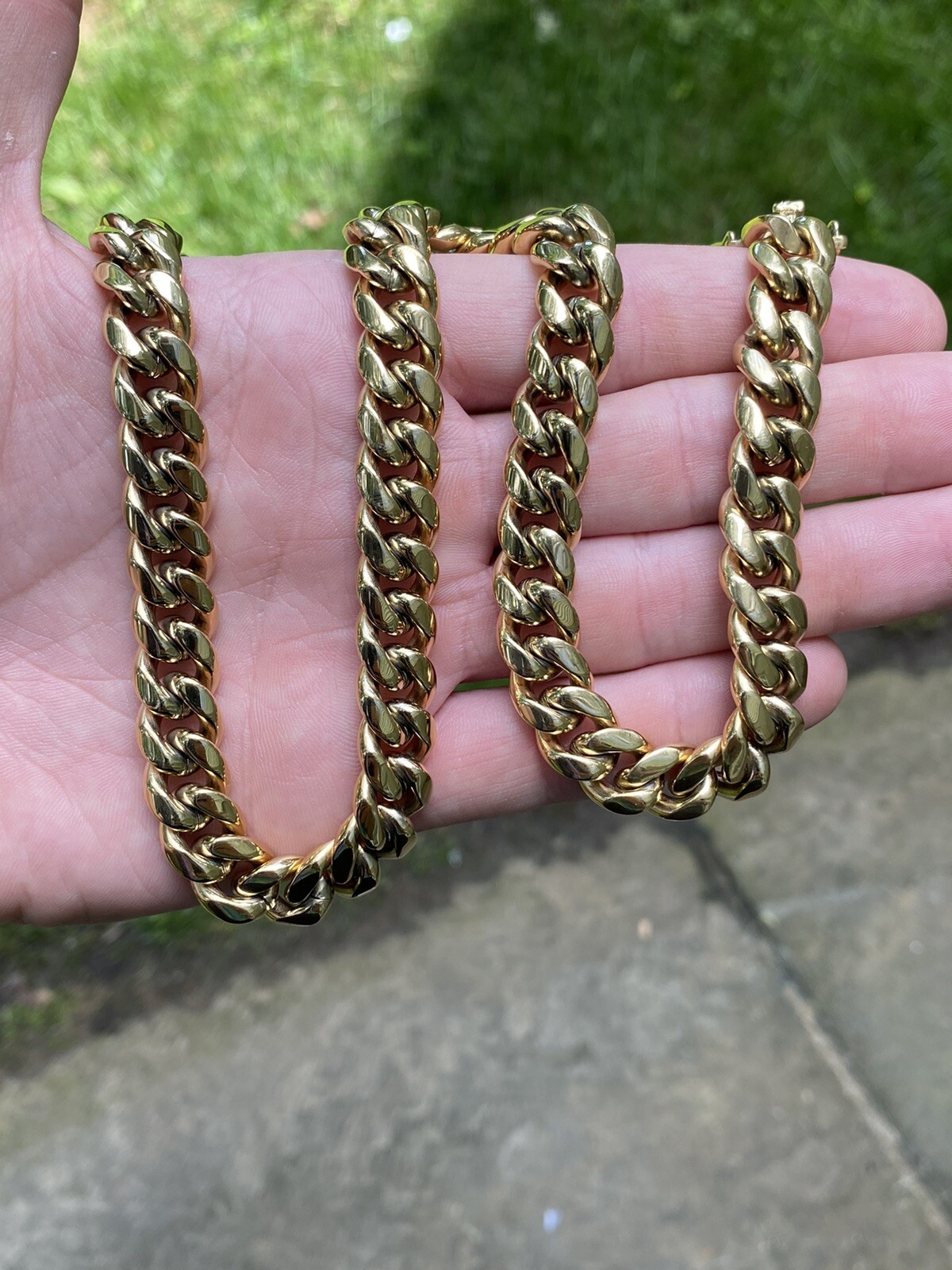 Real Solid 14K Gold Over Stainless Steel Miami Cuban Link Chain Necklace Choker