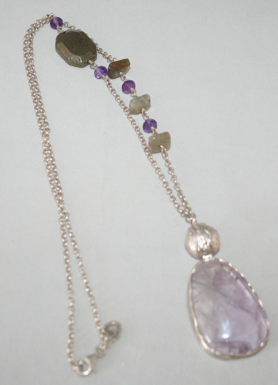 Silpada Sterling Silver Pyrite & Amethyst “Ultraviolet” Statement Necklace N3119