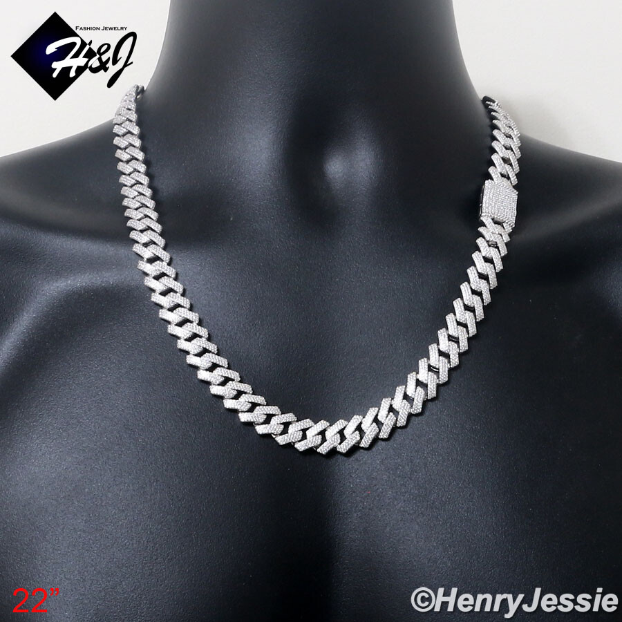 18″-24″MEN SOLID 925 STERLING SILVER 12MM ICY CZ MIAMI CUBAN CURB NECKLACE*SN21