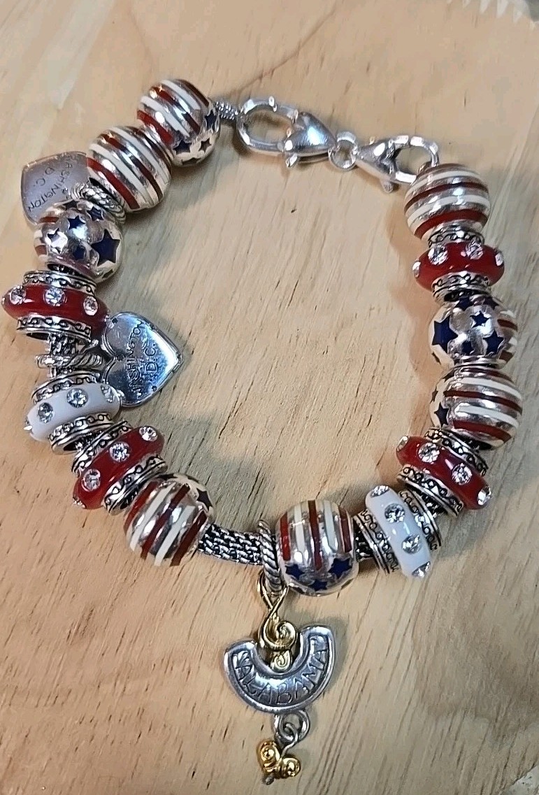Vintage Brighton Patriotic Charm Bracelet With Sweet Home Alabama Charm