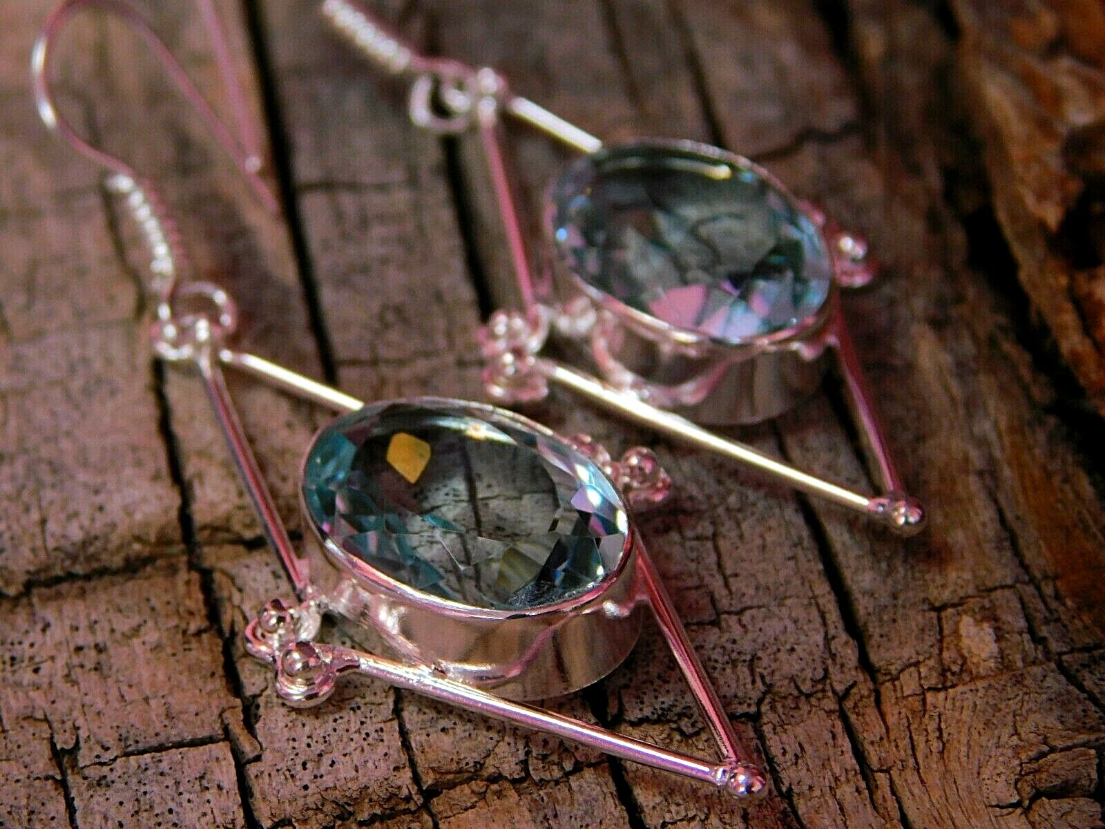 Gorgeous Triangular Hydro Aquamarine Quartz Silver Plated Brass Infinity Earring