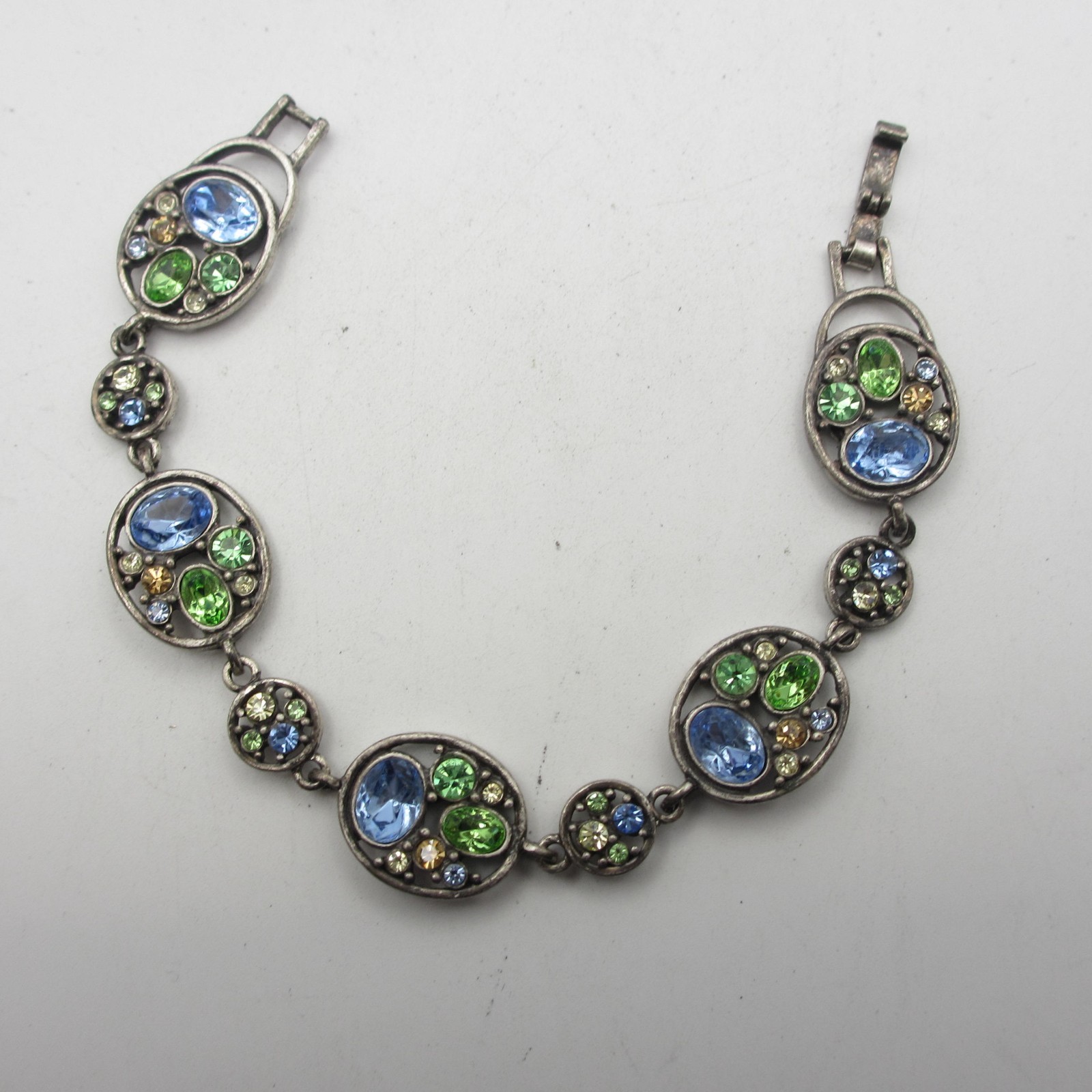 Lia Sophia Bracelet Rhinestone Crystal Blue Green Silver Tone