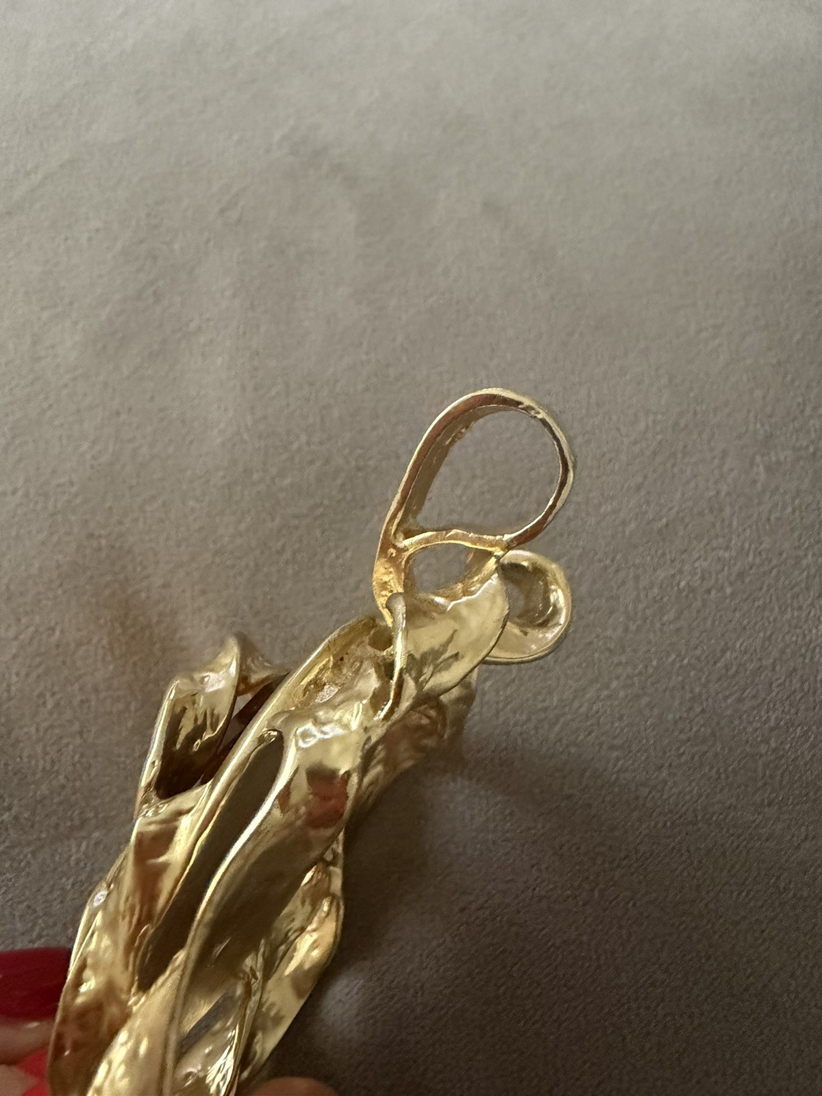 Vintage Dolce Vita Paris 1980s Cognac Amber Glass Crumpled Gold Pendant Choker