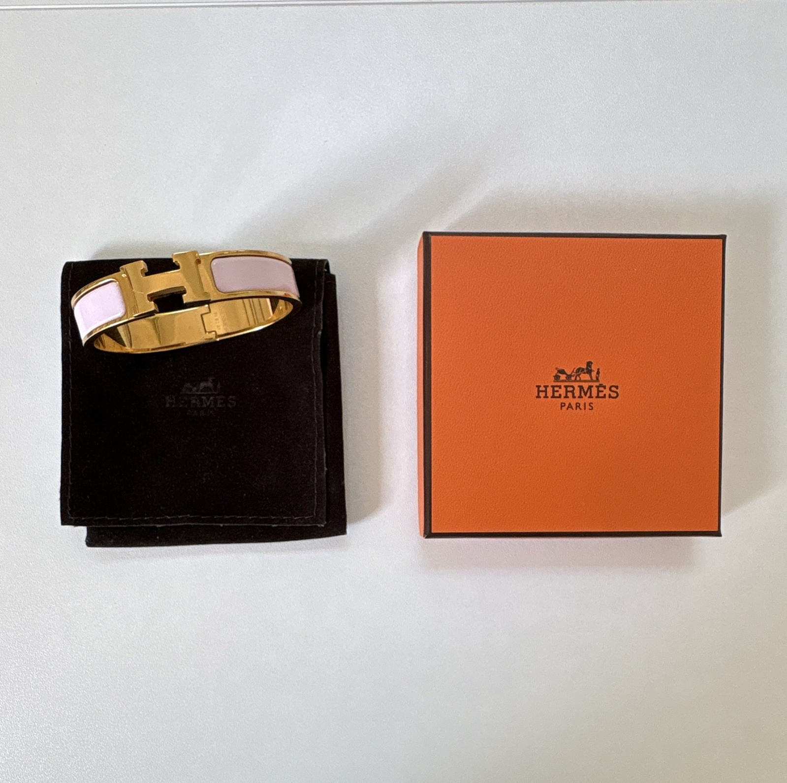Authentic HERMÈS Clic H Bracelet Pink Enamel Gold Tone