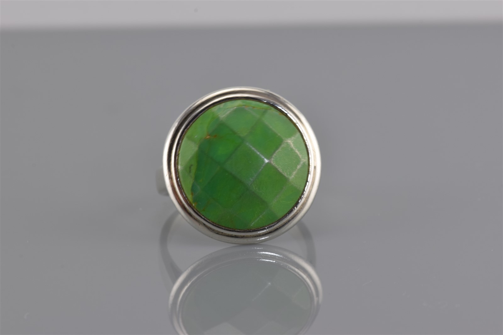 Sterling Silver 21mm Circle Domed Faceted Green Statement Band Ring 925 Sz: 9