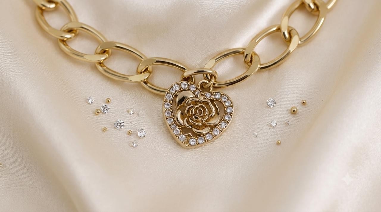Elegant Gold Tone Chain Bracelet Heart Charm Women Fashion Jewelry Gift