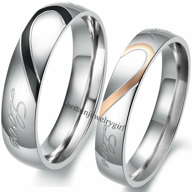 Men Women His&Hers Heart Real Love Couple Matching Promise Ring Wedding Band