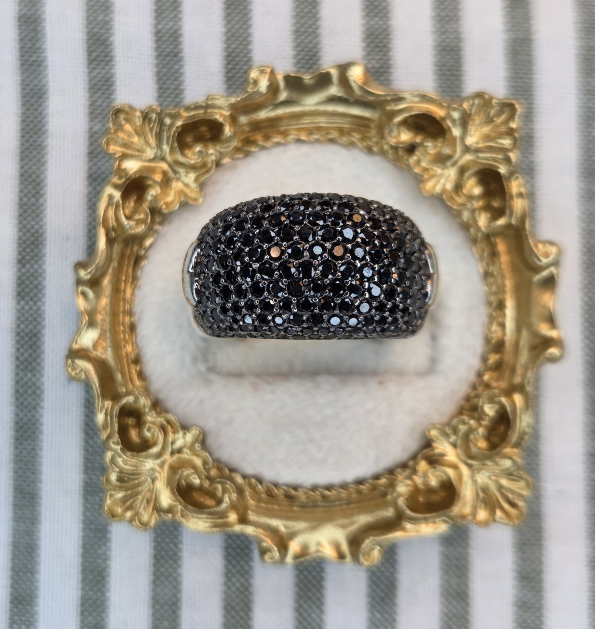 Milor Sterling Silver 950 Black Crystal Pavé Dome Cocktail Ring Size 8 Signed