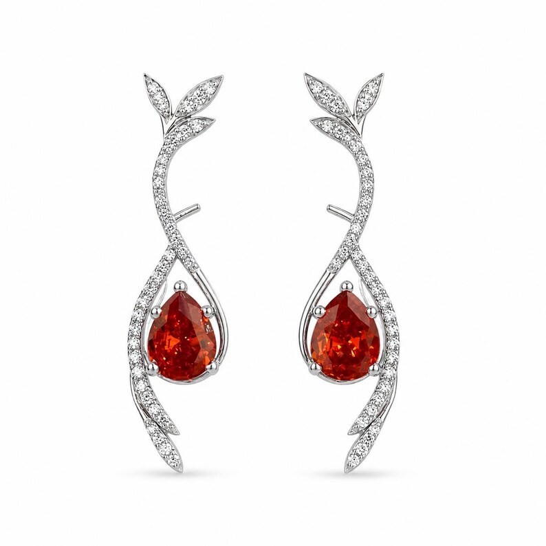 Pear Cut Natural Garnet Earrings 925 Sterling Silver Push Back Earrings