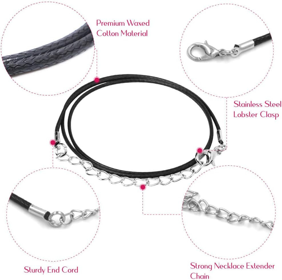 100 Pcs 20 Leather Necklace Chains Waxed Rope Cord with Clasps for Pendants