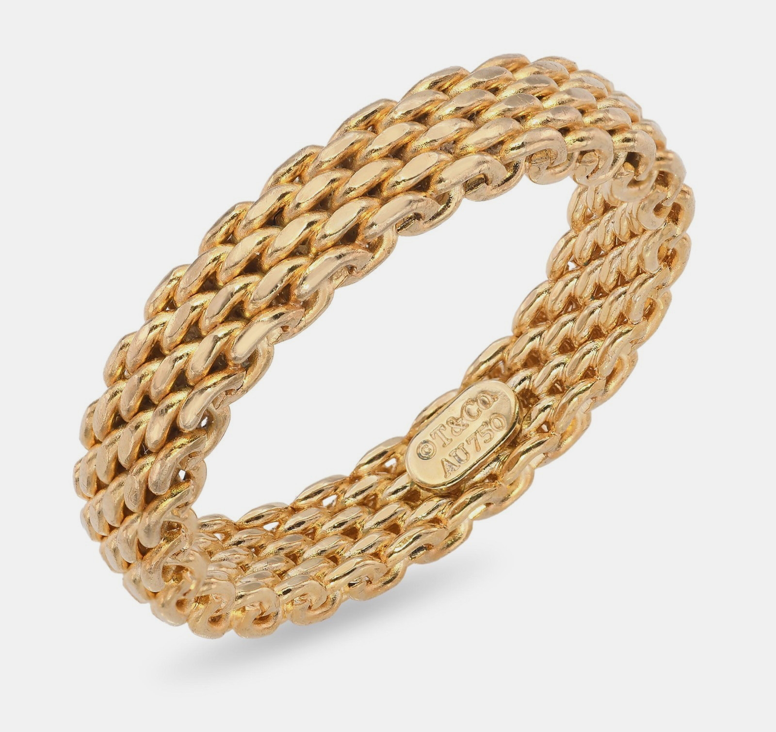 Mint AUTHENTIC Tiffany & Co Solid 18Kt Yellow Gold Slim Somerset Mesh Ring Sz N