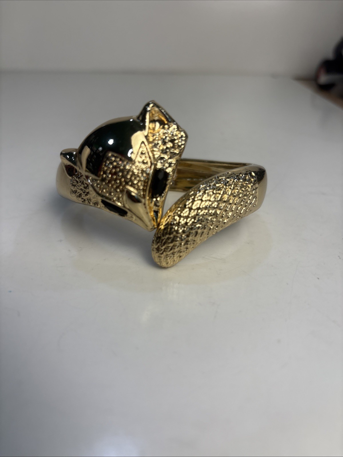 Gold Tone Fox Design hinged Bracelet Not Branded