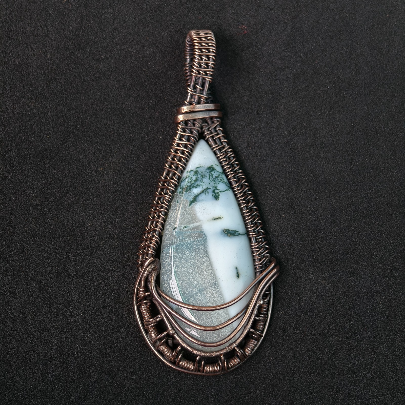 Copper Wire Wrapped Dendritic Opal Pendant, Handmade Gemstone Necklace