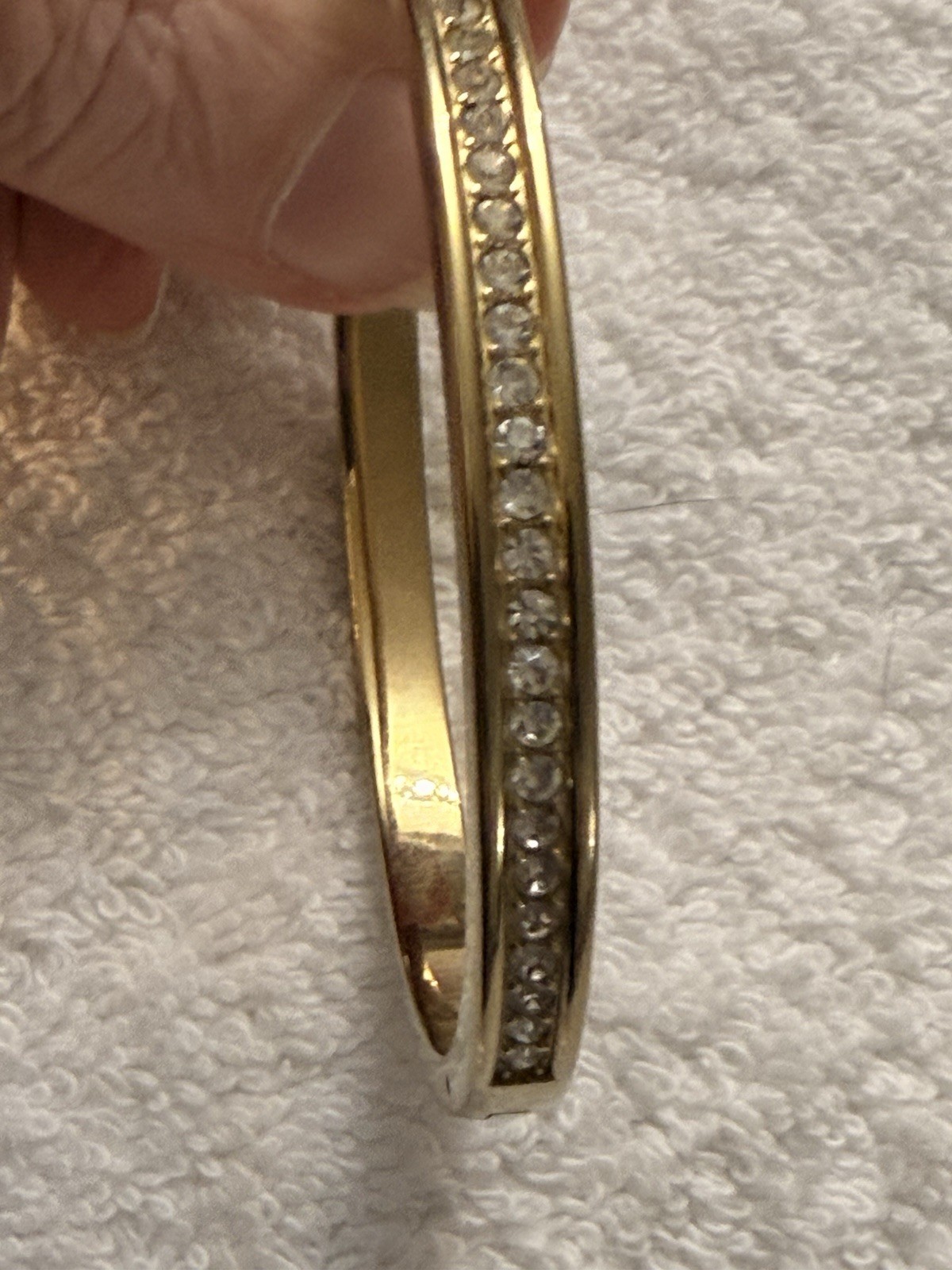 Fossil Brand Gold tone latch closure bangle with white stones